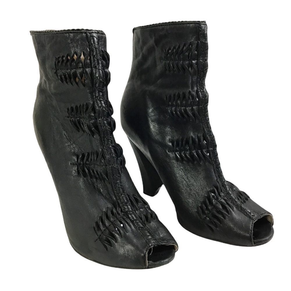 Sam Edelman NYC Black Leather Krosby Peep Toe Bootie - Picture 3 of 10